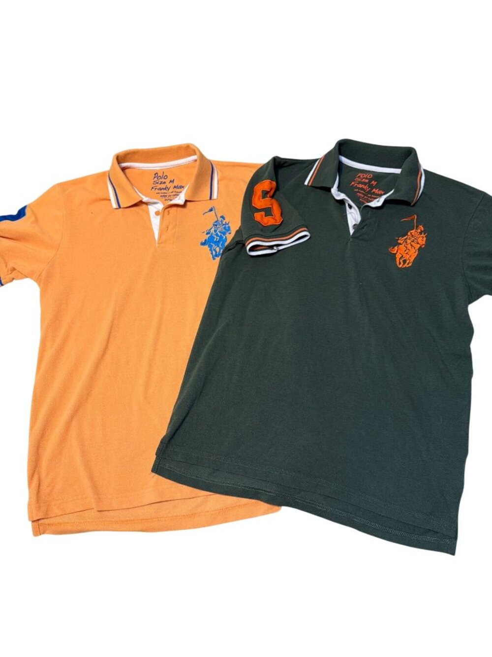 2 Vintage Y2K Polo Franky Max Shirts Orange Green Large Horse Logo Contrast Sz M